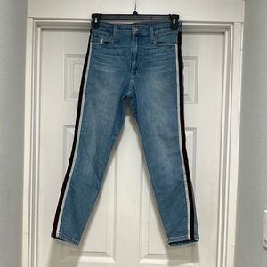 Joe’s ‘The Charlie’ jeans, size 28. Has burgundy and gray velvet detail on sides